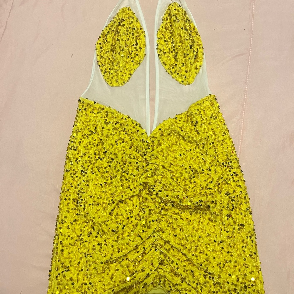 Yellow Sequin Halter Dress